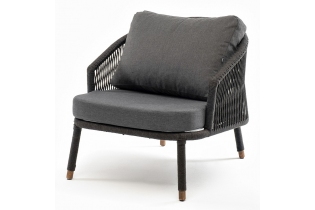 «Верона» кресло плетеное из роупа, каркас алюминий темно-серый (RAL7024) муар, роуп темно-серый круглый, ткань темно-серая 027